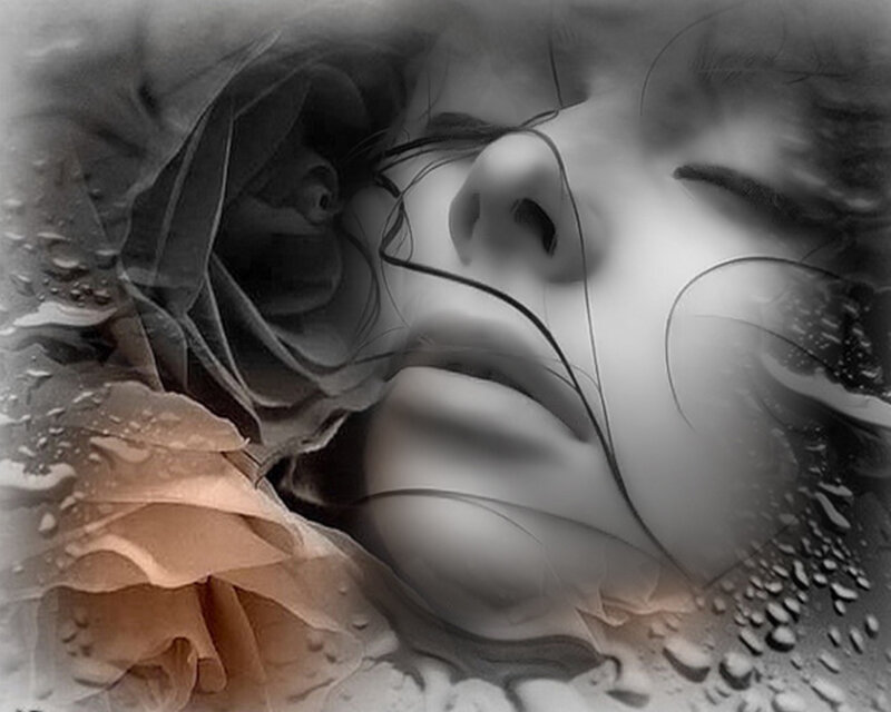 Woman's Face with Rose — Black, Dramatic