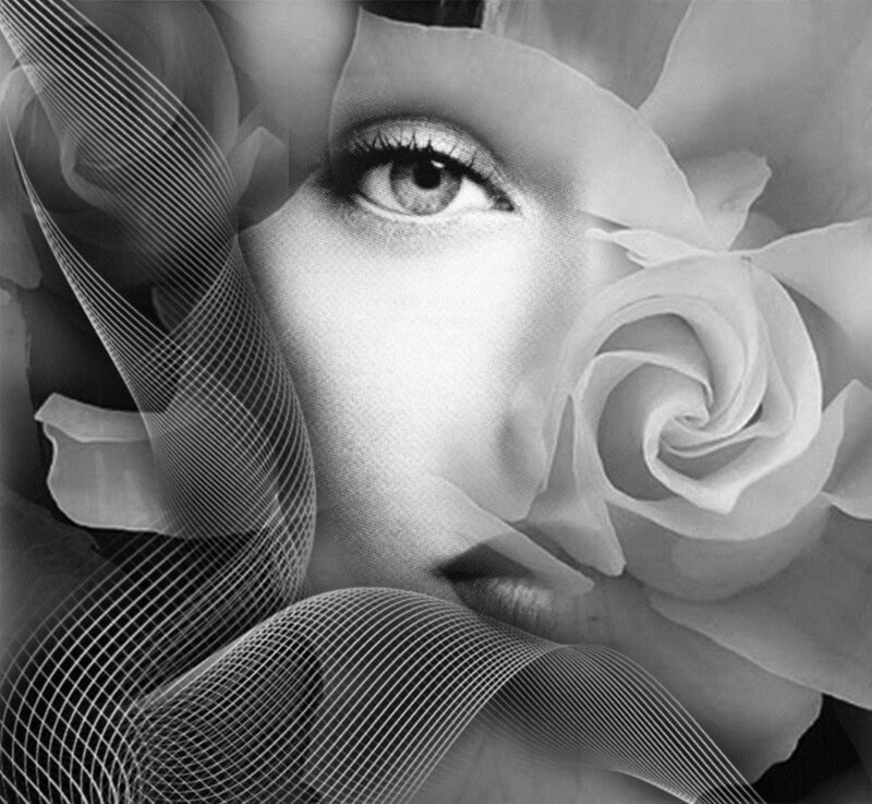 Woman's Face with Rose — Black