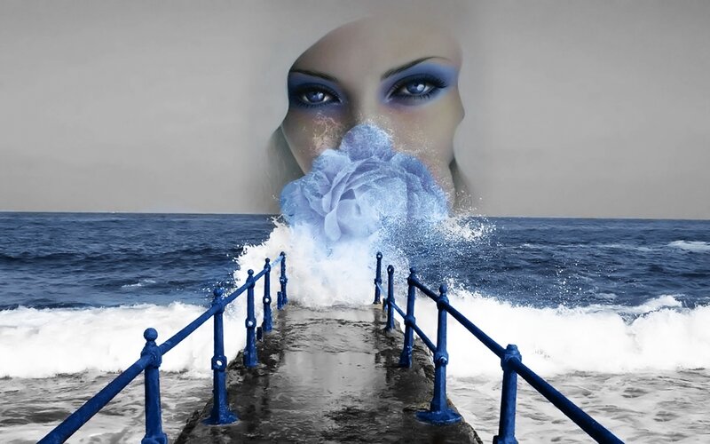 Woman's Face with Rose — Blue