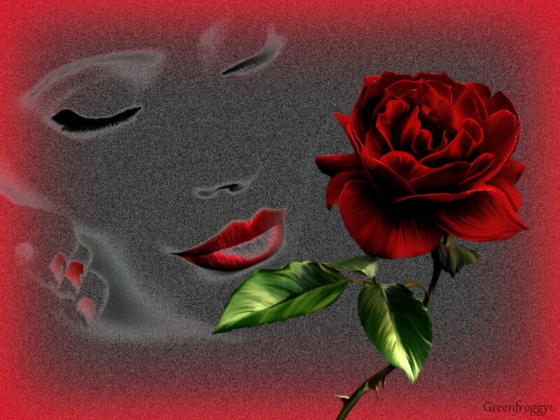 Woman's Face with Rose — Red