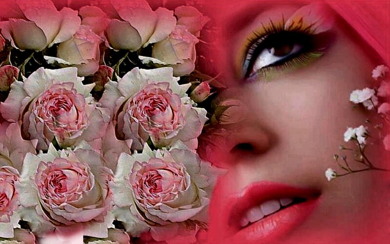 Woman's Face with Roses — Pink, Dramatic