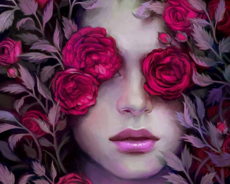 Woman's Face with Roses — Pink