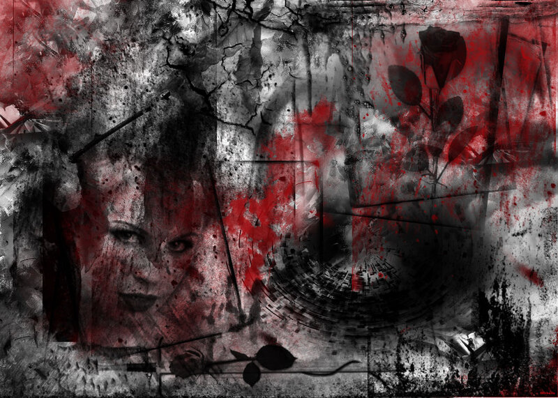 Woman's Face with Roses — Red, Dark