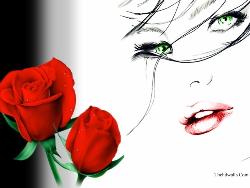 Woman's Face with Roses — Red, Dramatic
