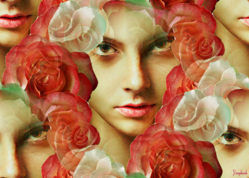 Woman's Face with Roses — Red, Dreamy