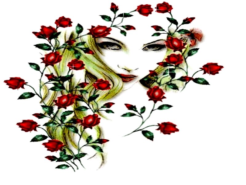 Woman's Face with Roses — Red