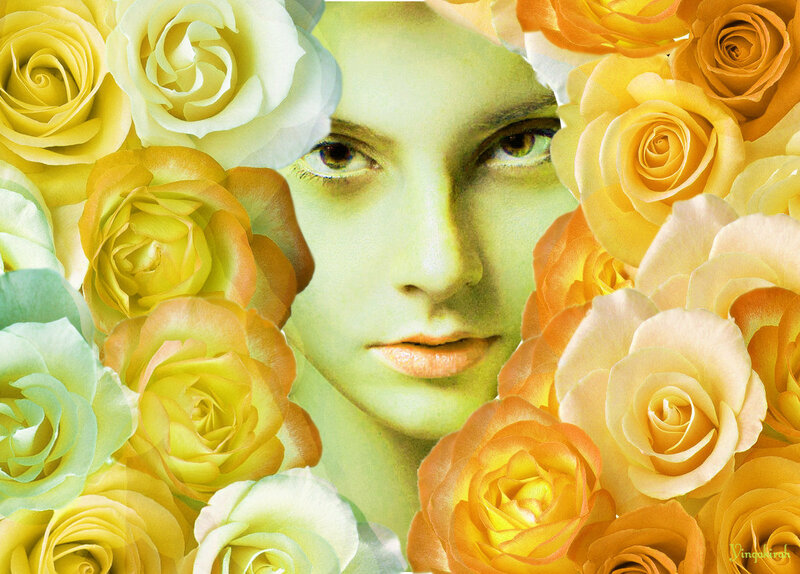 Woman's Face with Roses — Yellow