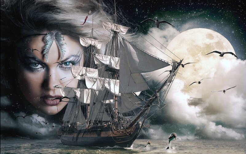 Woman's Face with Ship — Gray