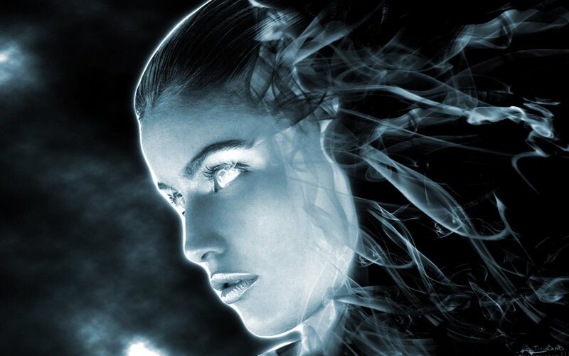 Woman's Face with Smoke — Blue, Dramatic, Night