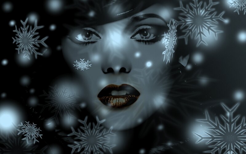 Woman's Face with Snowflakes — Black