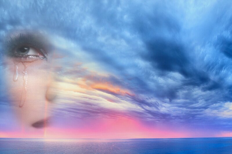 Woman's Face with Tears — Blue, Dramatic