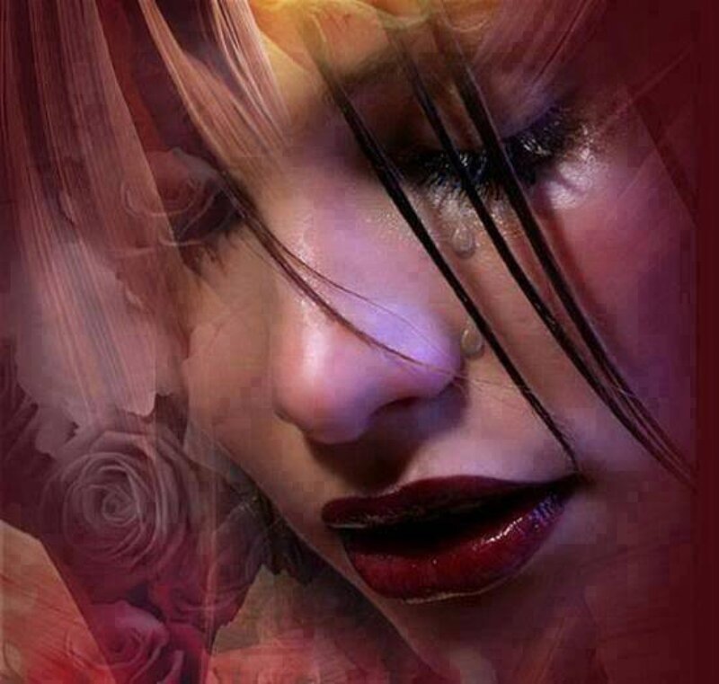 Woman's Face with Tears — Red