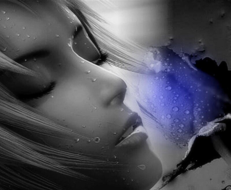 Woman's Face with Water Droplets — Black