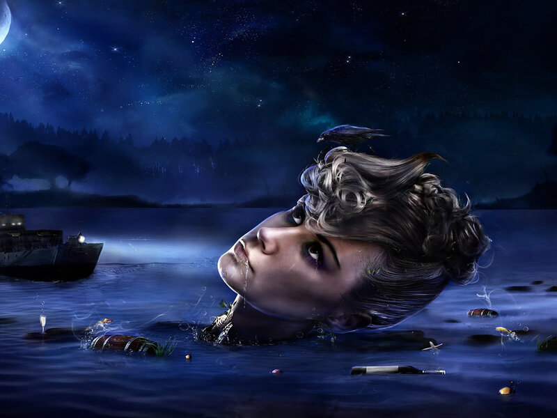 Woman's Head in Water — Blue