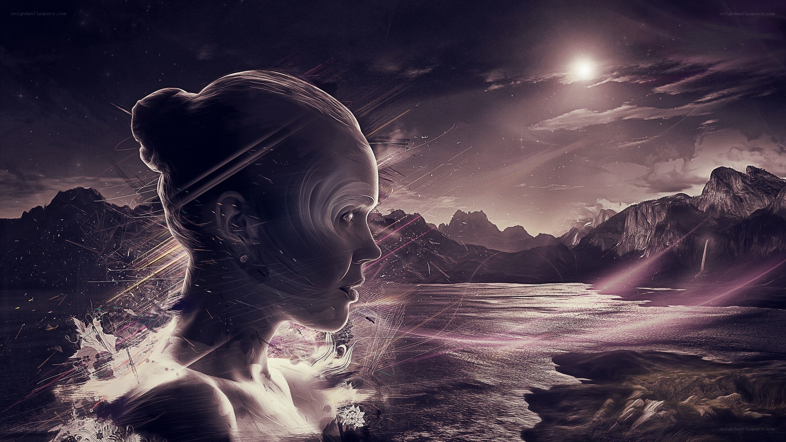 woman's profile against mountains