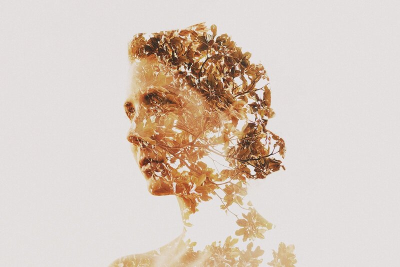 Woman's Profile with Leaves