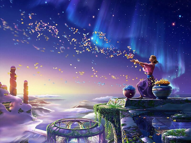 woman scattering petals in a dream