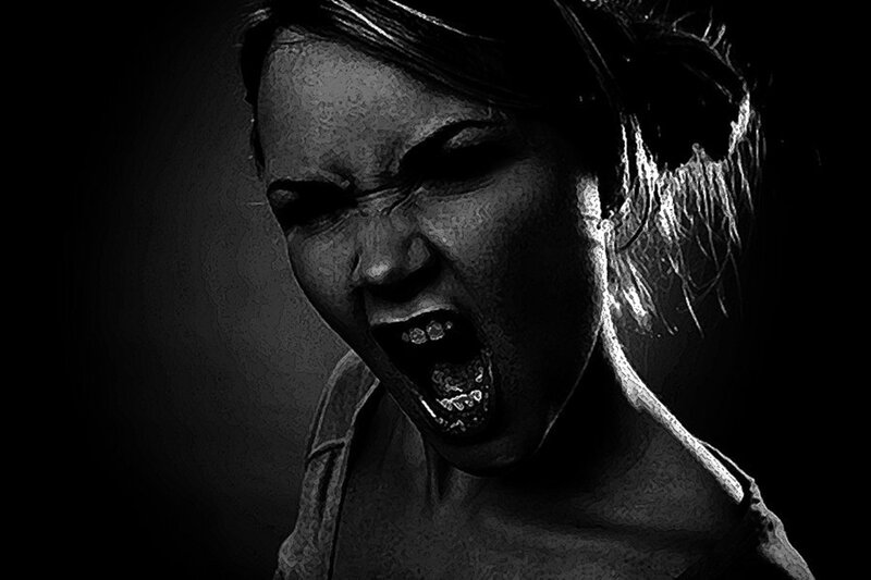 Woman Screaming in Anger — Black