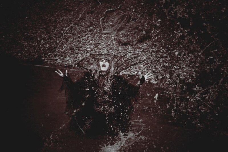 woman screaming in dark forest