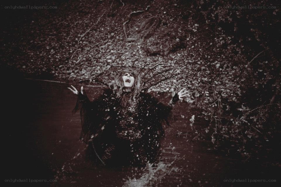 woman screaming in dark forest