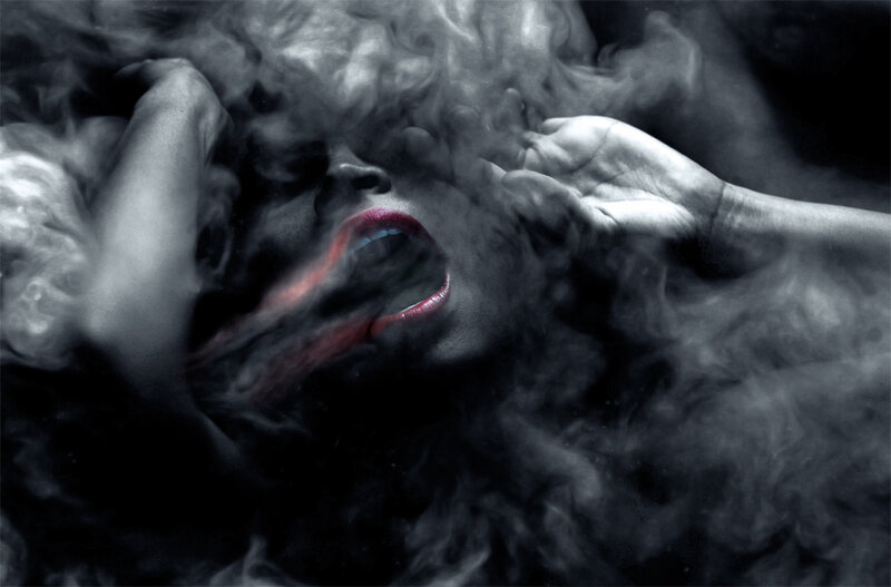 woman screaming in smoke
