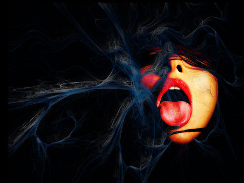 Woman Screaming in Smoke — Black, Dramatic