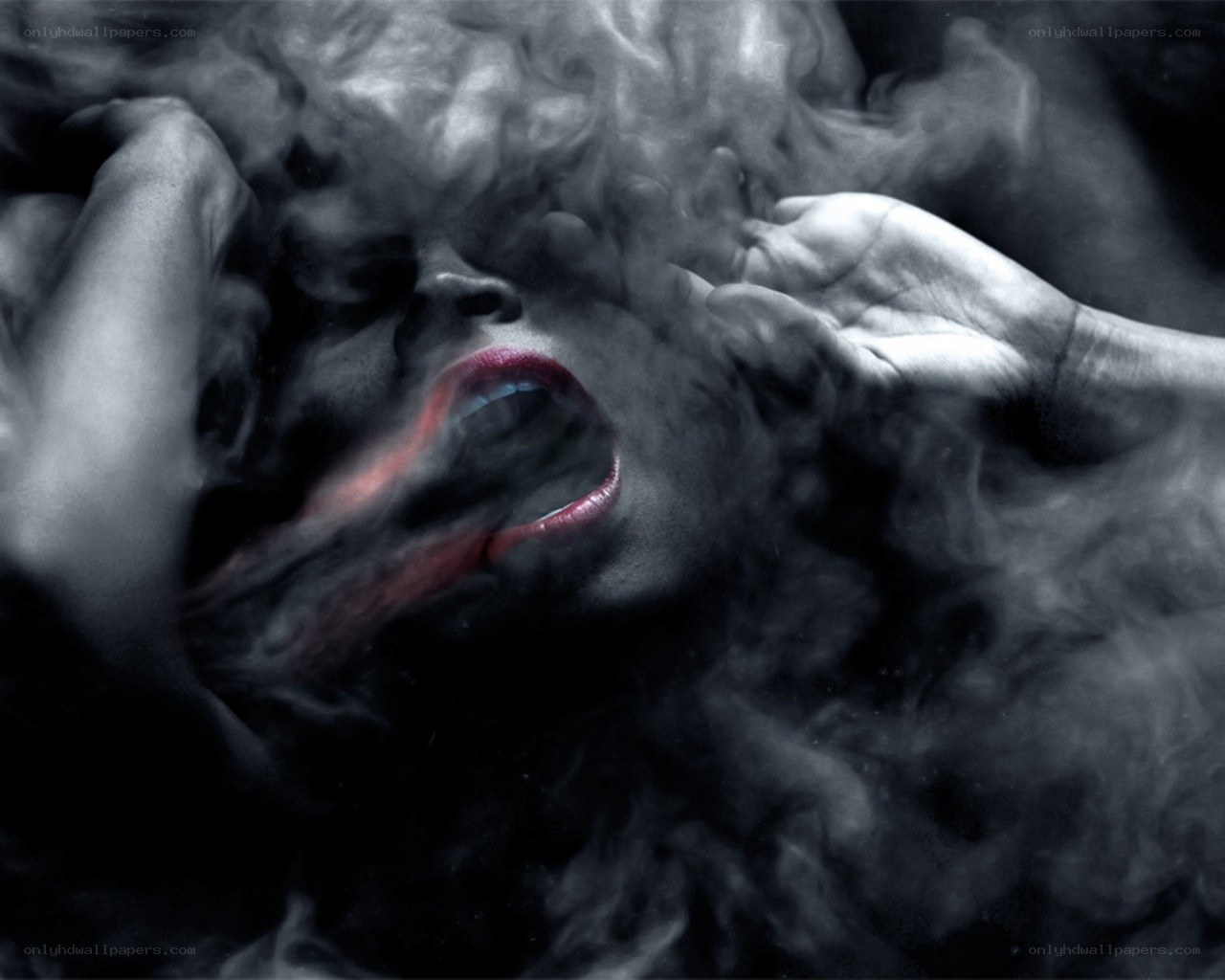 woman screaming in smoke