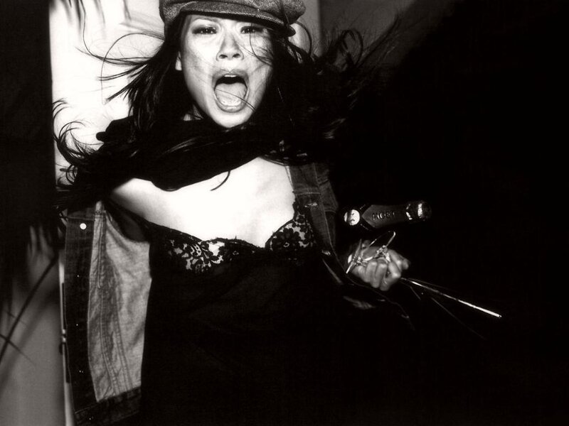 woman screaming with knife