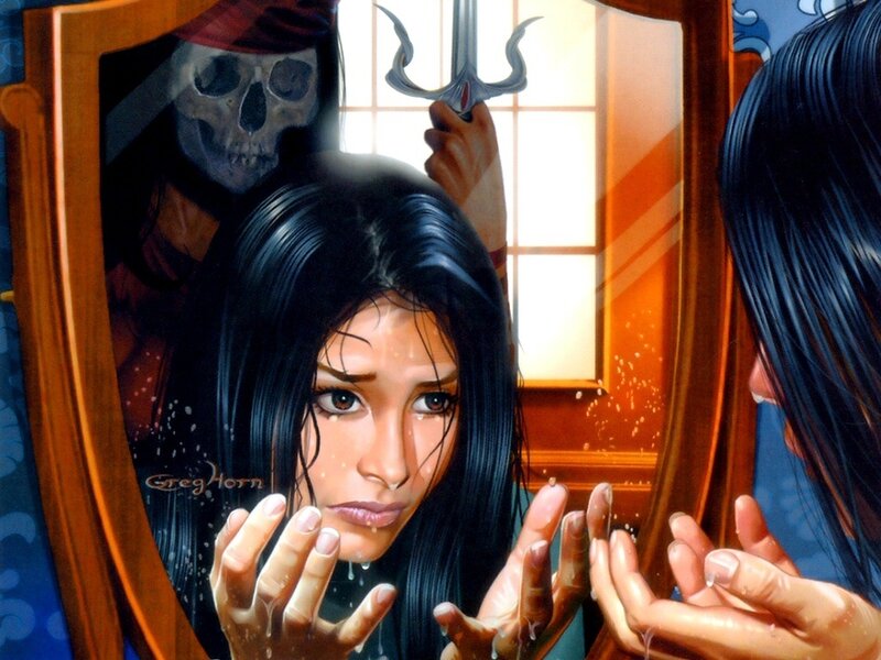 Woman sees ghost in mirror