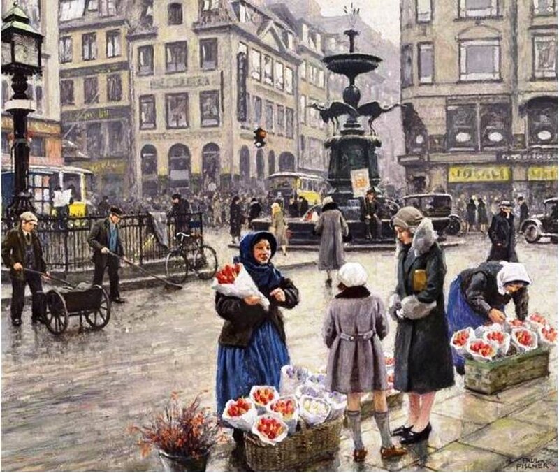 Woman Selling Flowers — Blue