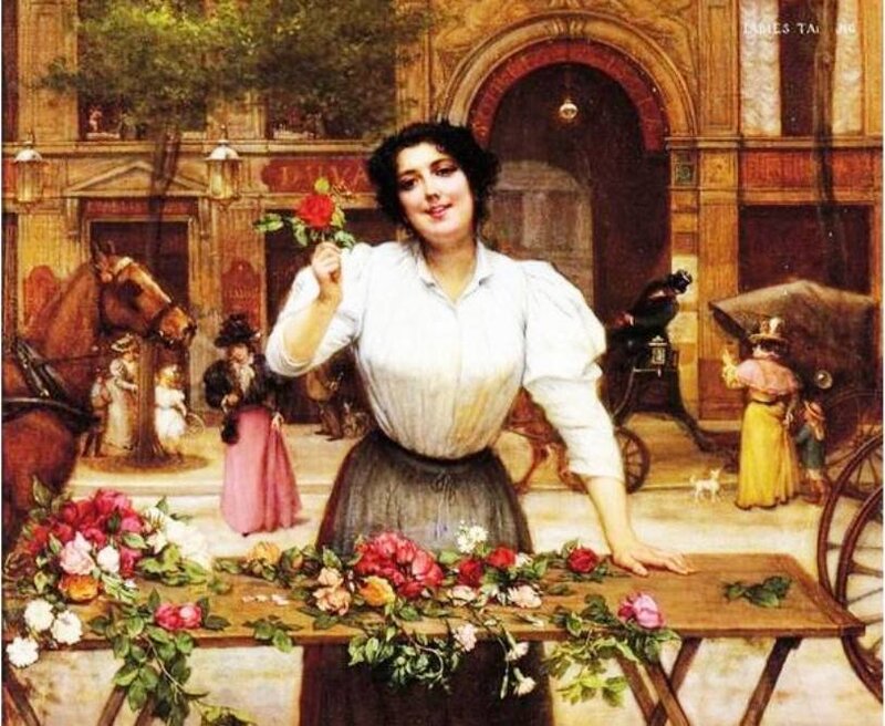Woman Selling Flowers — White