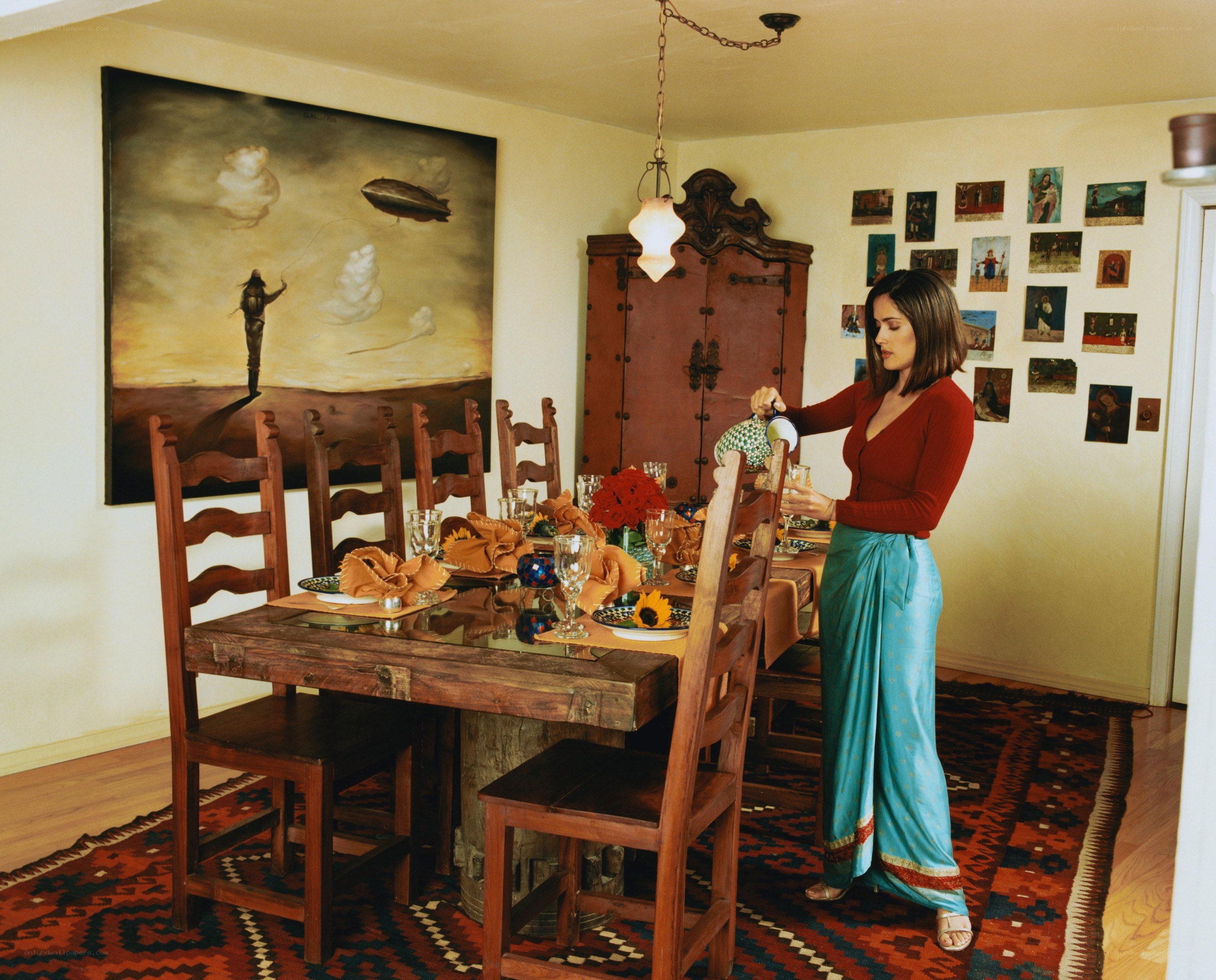 Woman serving at dining table