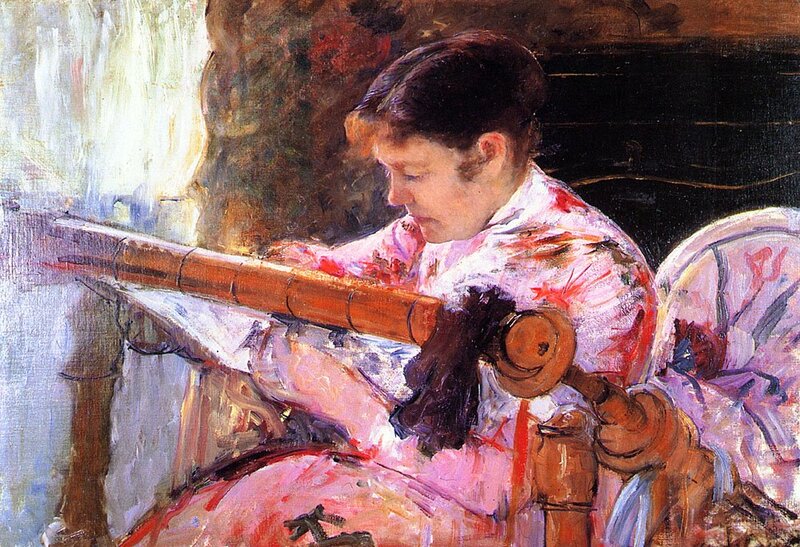 Woman Sewing at Loom