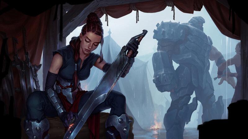 Woman Sharpening Sword