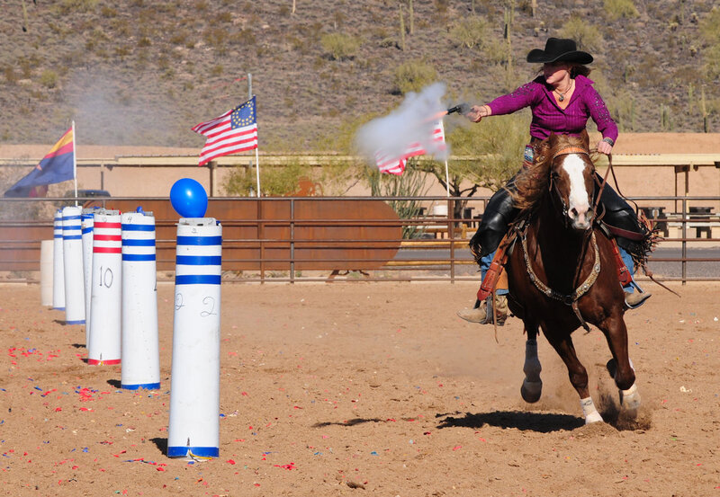 Woman Shooting Horse — Brown