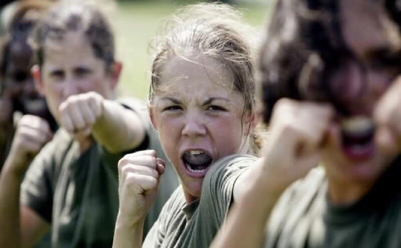 Woman Shouting in Military Training