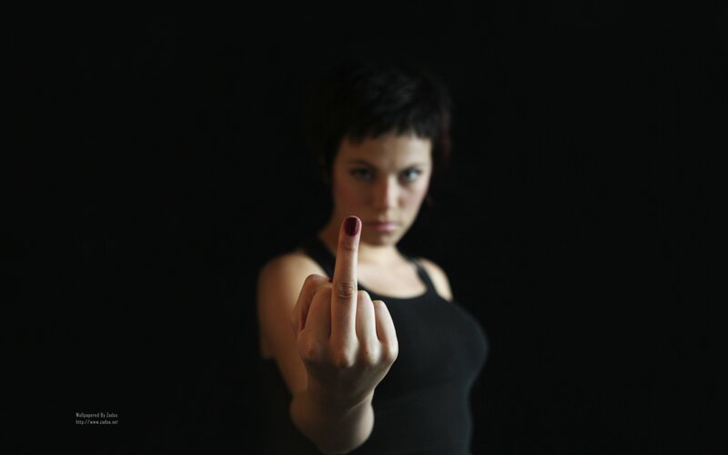 woman showing middle finger