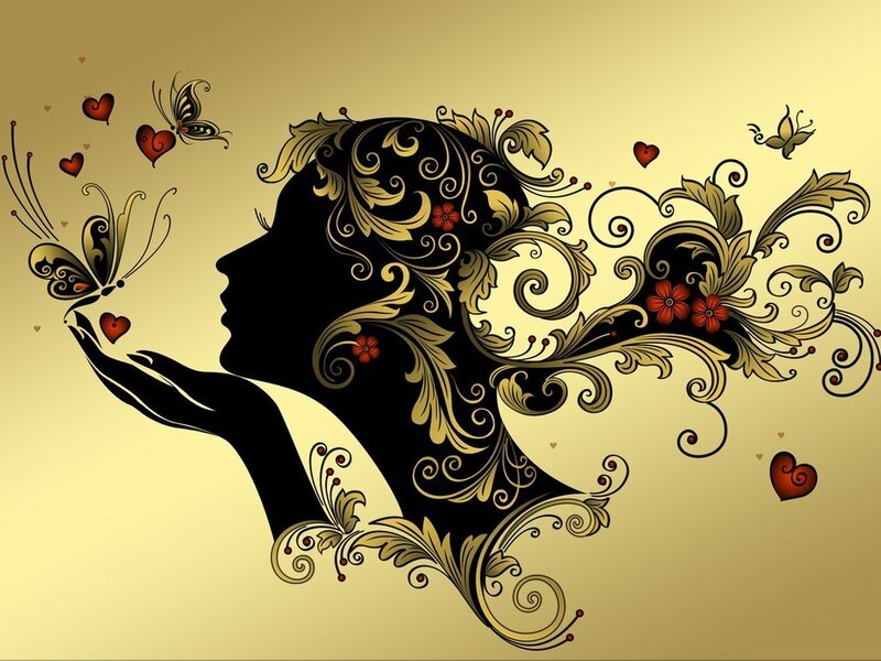 woman silhouette with butterflies