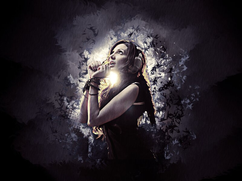 woman singing in rain