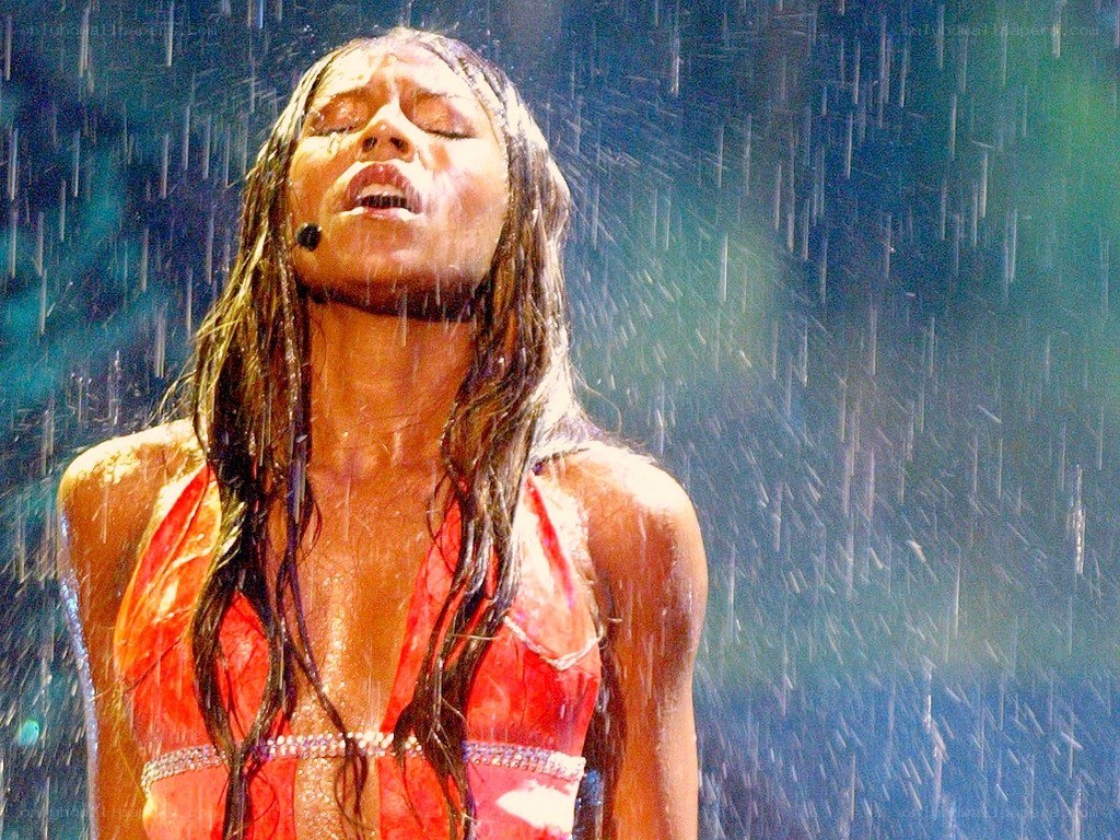 woman singing in rain