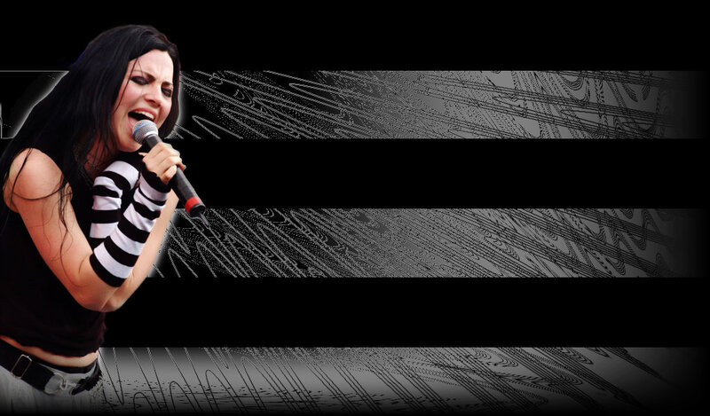 Woman Singing into Microphone — Black, Intense, Photograph, Striped Sleeves