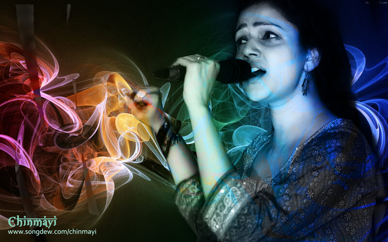 Woman Singing into Microphone — Blue, Dramatic, Digital Art, Earrings
