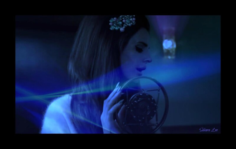 Woman Singing into Microphone — Blue, Dramatic, Night, Photograph, Headband