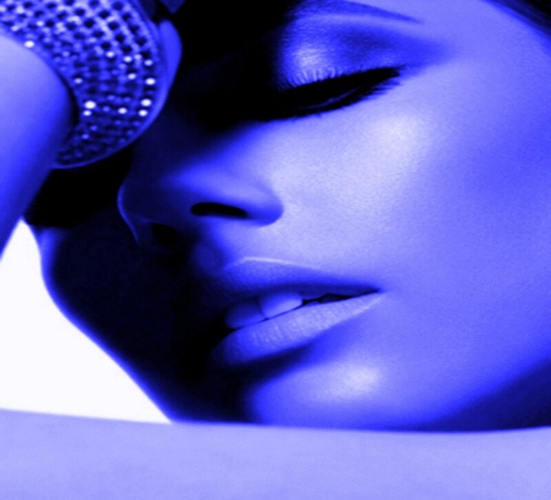 Woman Singing into Microphone — Blue