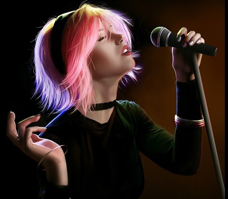 Woman Singing into Microphone — Pink