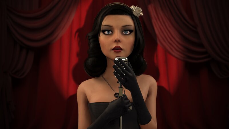 Woman Singing into Microphone — Red, Dramatic, 3d Render