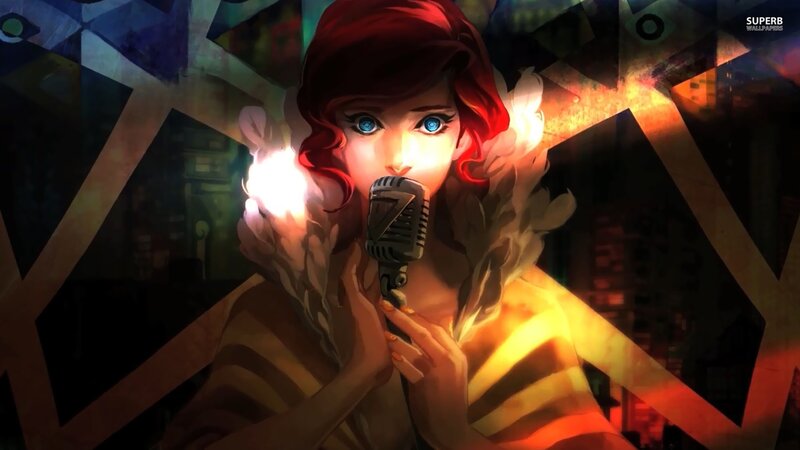 Woman Singing into Microphone — Red, Dramatic, Night, Digital Art, Feathered Collar