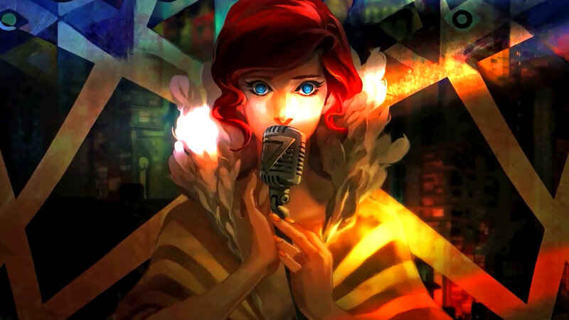 Woman Singing into Microphone — Red, Dramatic, Night, Digital Art