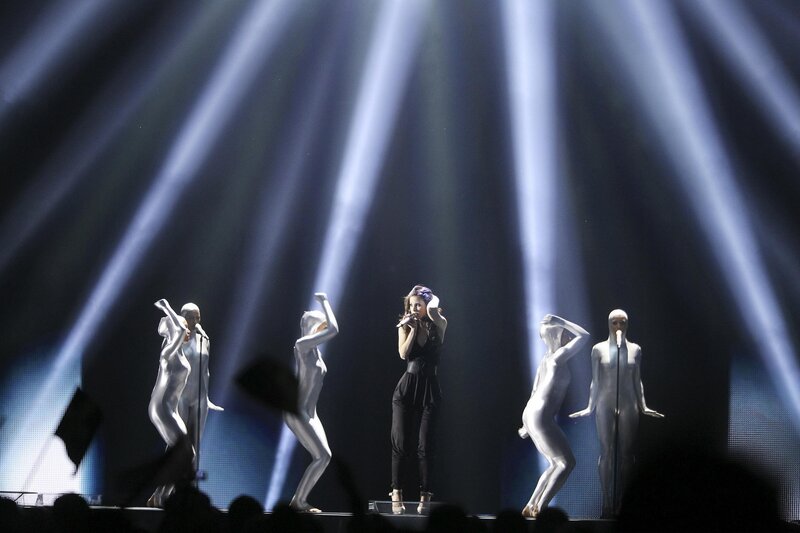 Woman Singing on Stage — Black, Dramatic, Night, Photograph, Dancers, Spotlights