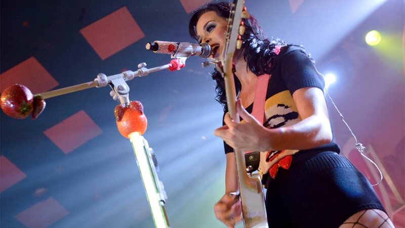 Woman Singing on Stage — Black, Dramatic, Night, Photograph, Guitar, Microphone, Strawberries